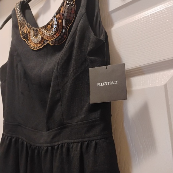 NWT Ellen Tracy Black Sleeveless Dress with Beaded Neckline Size 10 - Picture 2 of 7